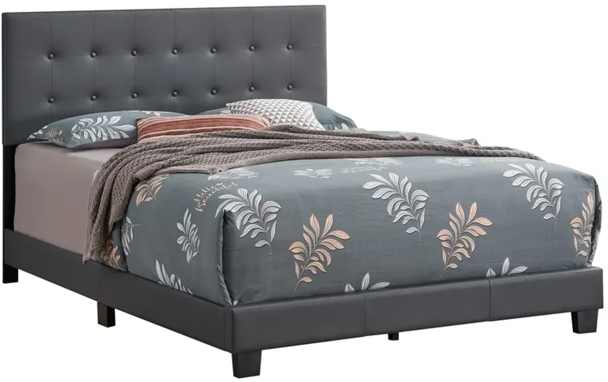 Caldwell Dark Grey Faux Leather Button Tufted Queen Panel Bed