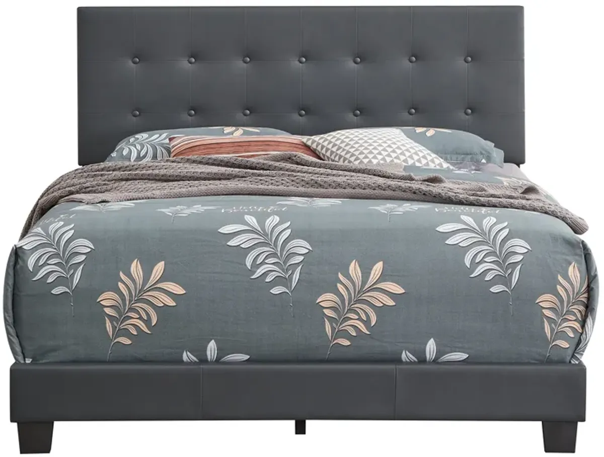 Caldwell Dark Grey Faux Leather Button Tufted Queen Panel Bed