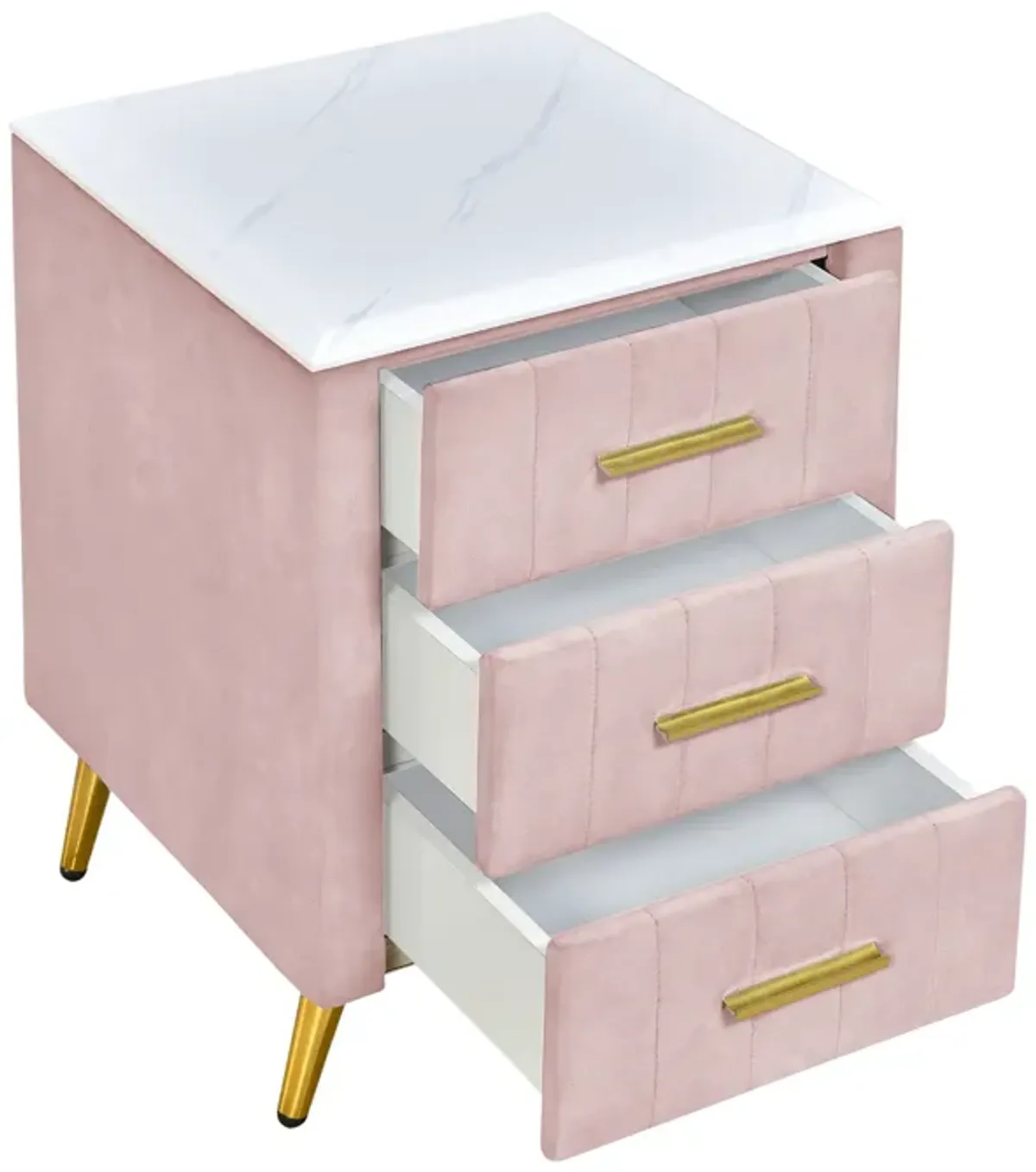 Merax Velvet Upholstered Nightstand with 3 Drawers