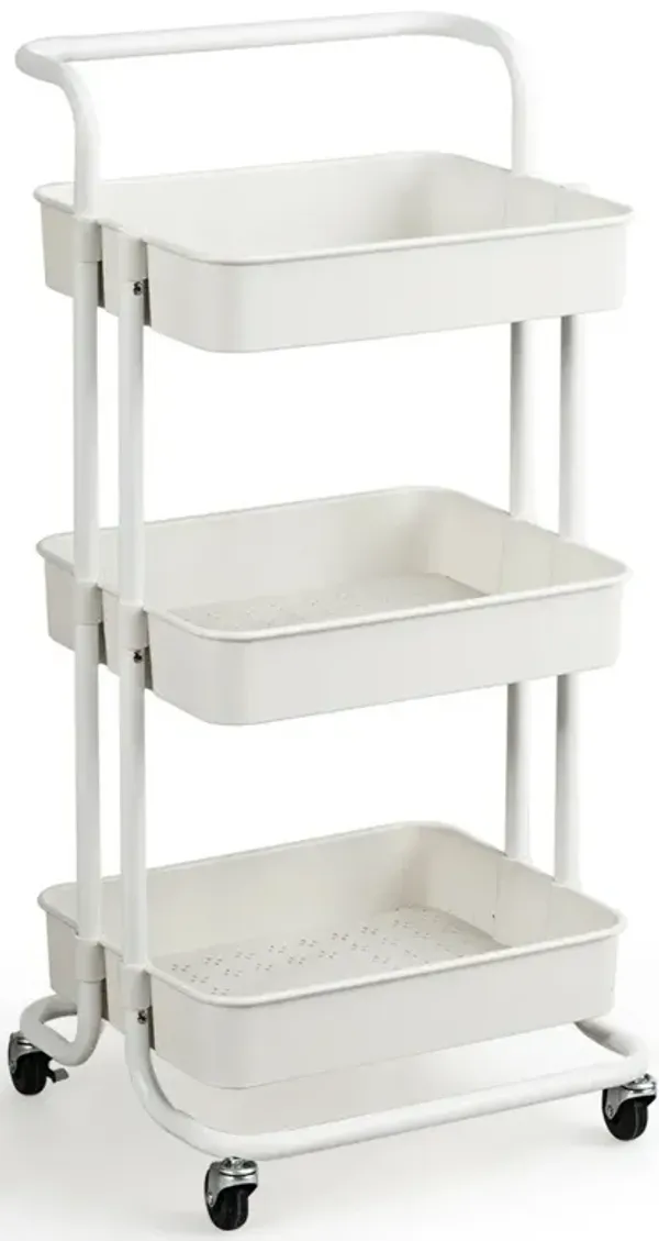 3-Tier Utility Cart Storage Rolling Cart with Casters