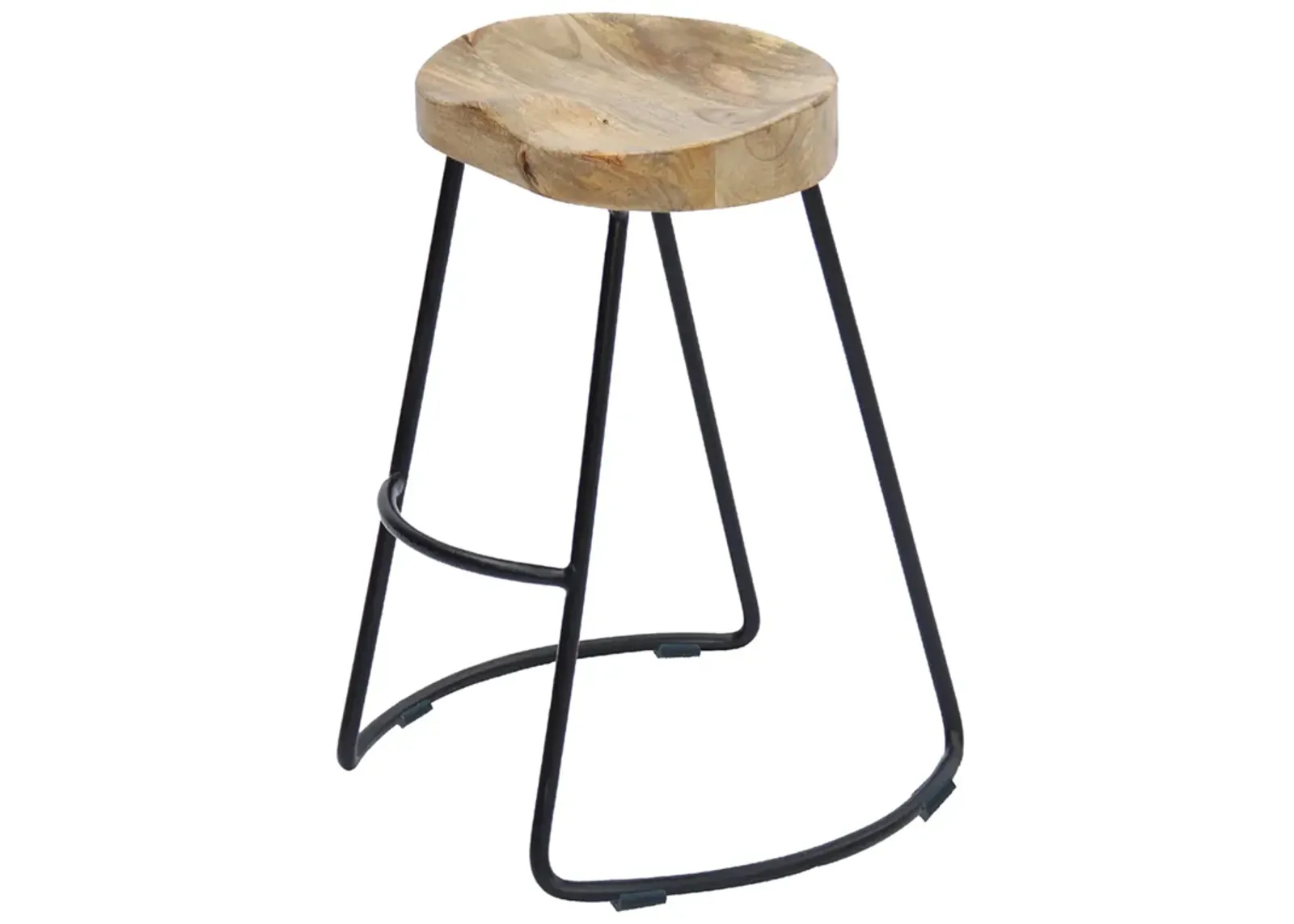 Wooden Saddle Seat Barstool with Metal Legs, Large, Brown and Black