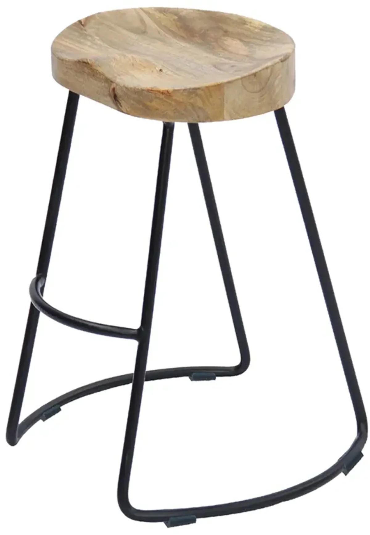 Wooden Saddle Seat Barstool with Metal Legs, Large, Brown and Black