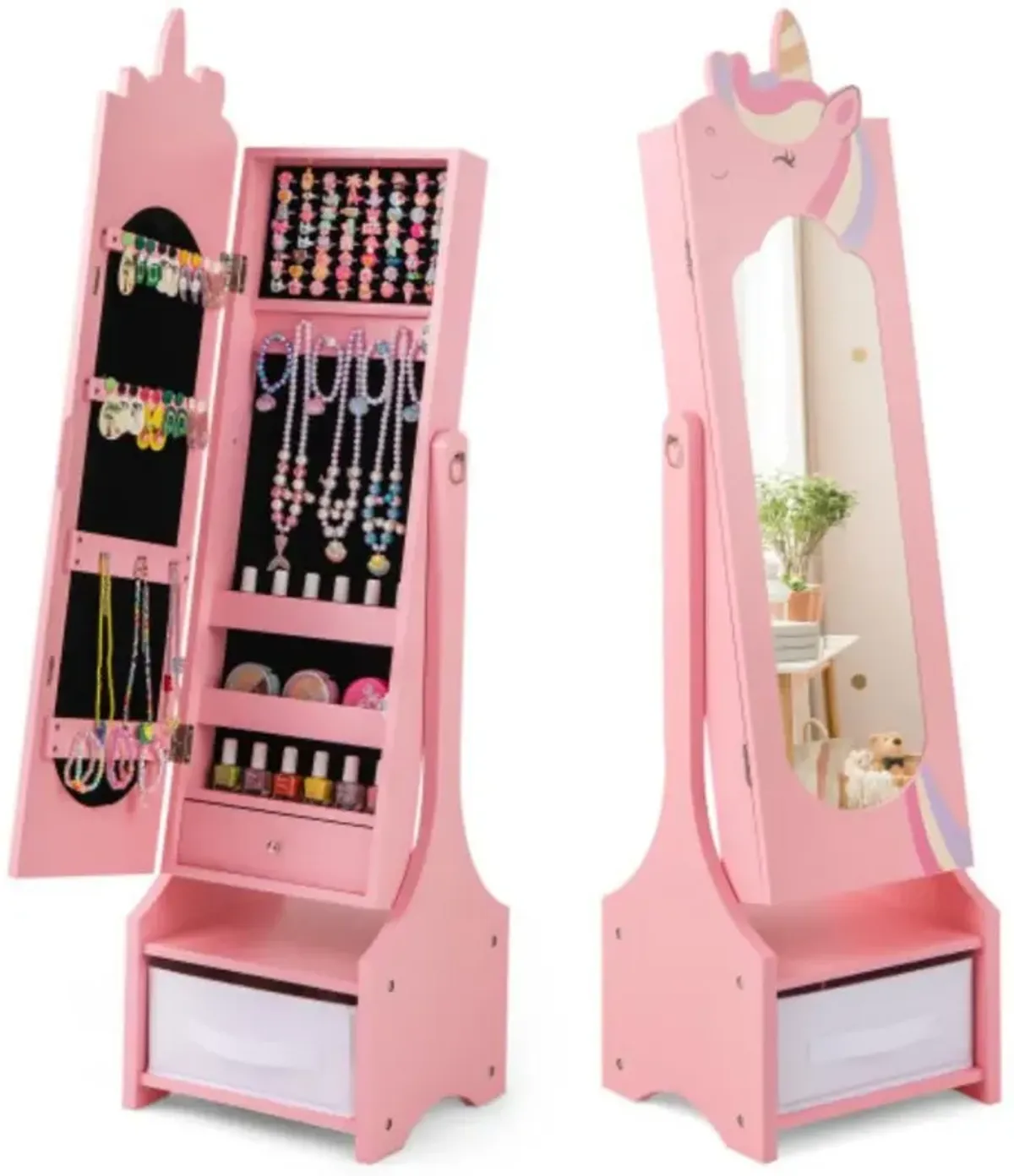 Kids Jewelry Armoire Cabinet with Storage and 2 Tilt Angles