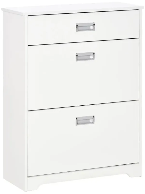 White Entryway Storage: 3-Drawer Shoe Cabinet with Flip Doors