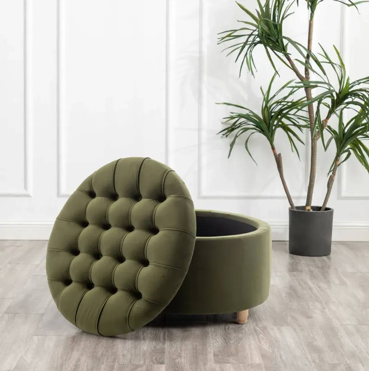 Prescott Large Round Tufted Storage Ottoman
