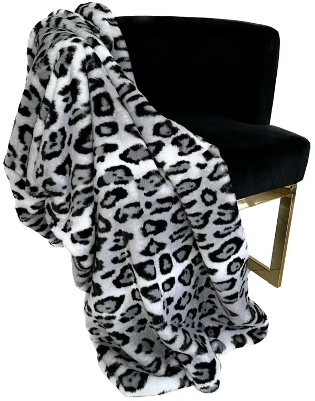Plutus Gray Silver Jaguar Faux Fur Luxury Throw Blanket