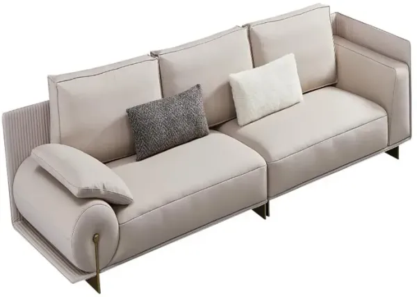 EK-Y1001 MODERN PINKISH GRAY ITALIAN TOP GRAIN LEATHER WITH LEATHER MATCH EXTRA LONG SOFA