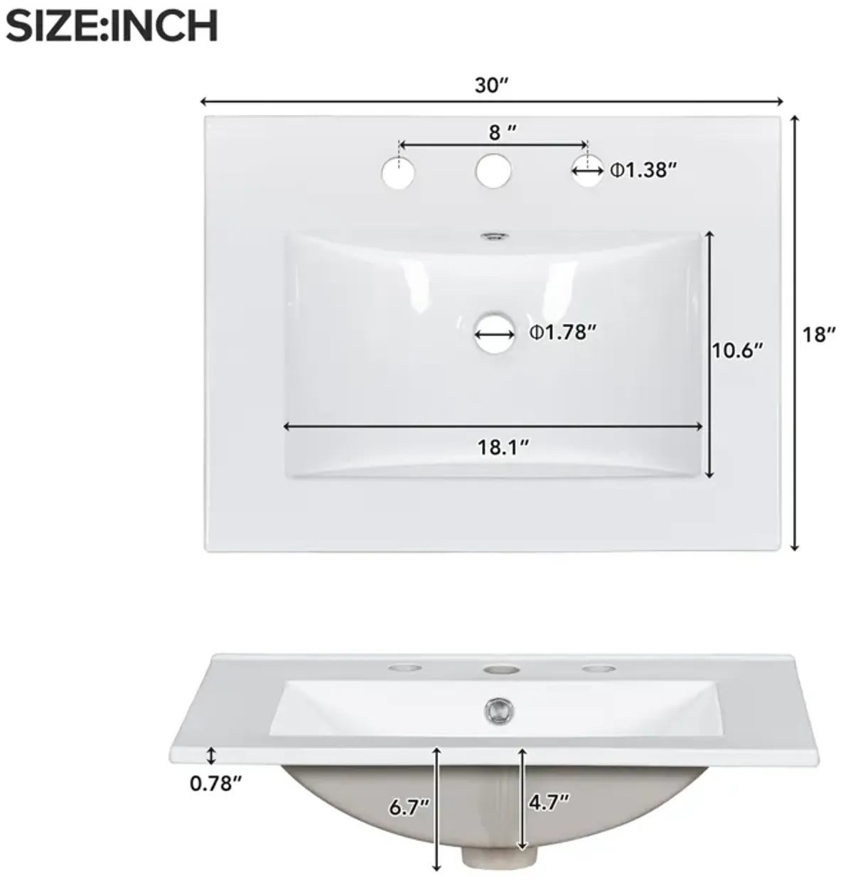 Elegant 30-inch Bathroom Vanity: Durable Ceramic Sink and Mirror Cabinet