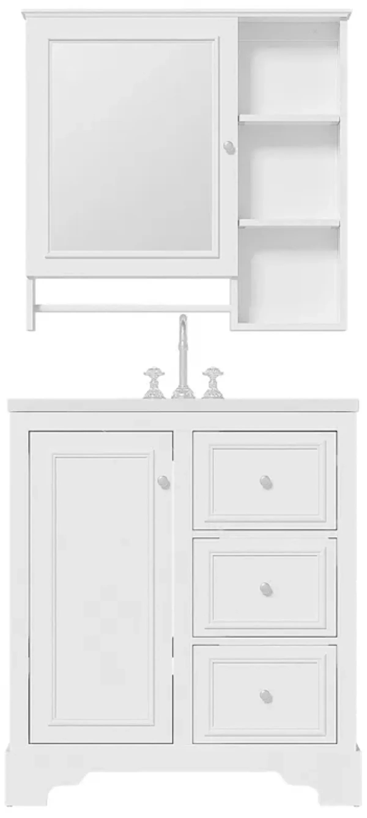 Elegant 30-inch Bathroom Vanity: Durable Ceramic Sink and Mirror Cabinet