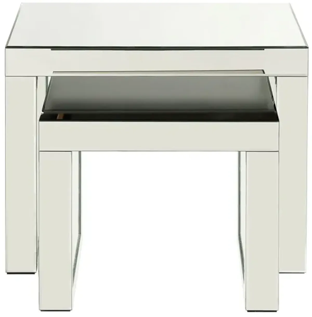 Acme Nysa Glass Top Accent Table in Mirrored and Faux Crystals Inlay