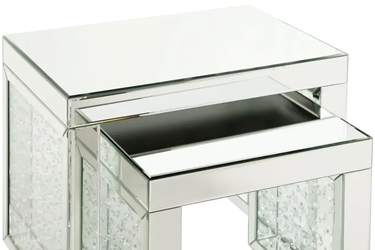 Acme Nysa Glass Top Accent Table in Mirrored and Faux Crystals Inlay