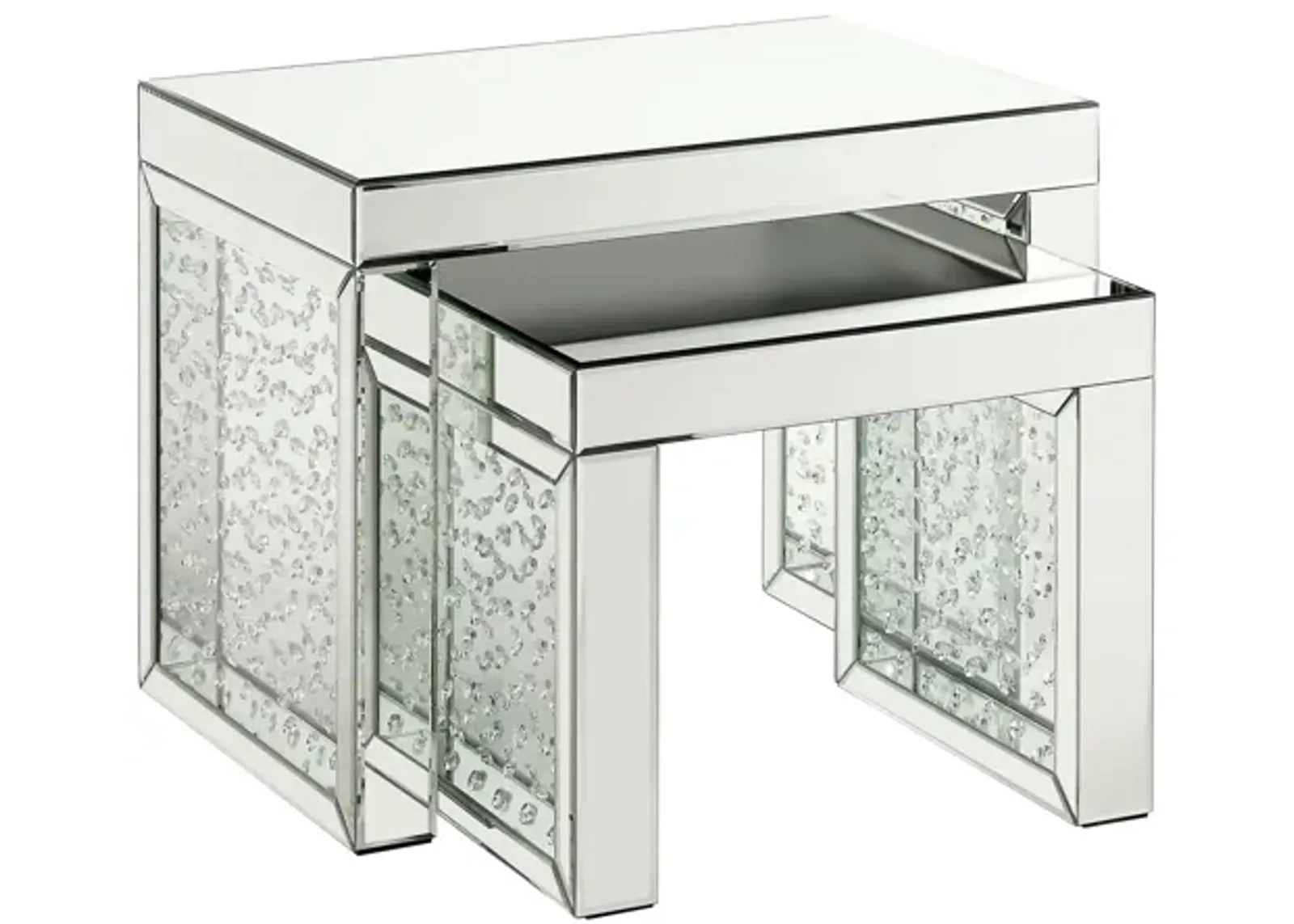 Acme Nysa Glass Top Accent Table in Mirrored and Faux Crystals Inlay