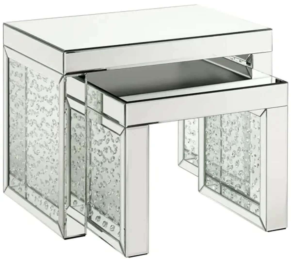 Acme Nysa Glass Top Accent Table in Mirrored and Faux Crystals Inlay