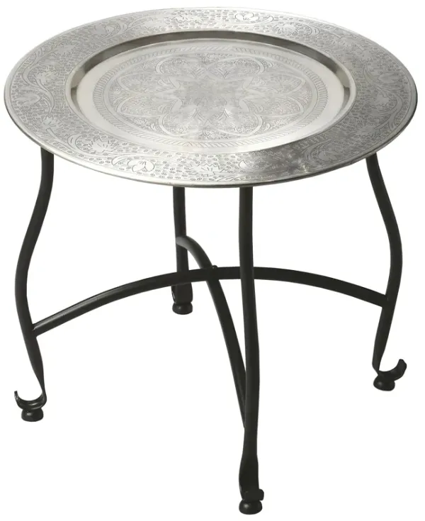 Hivvago 14 Inch Black And Silver Aluminum Round End Table