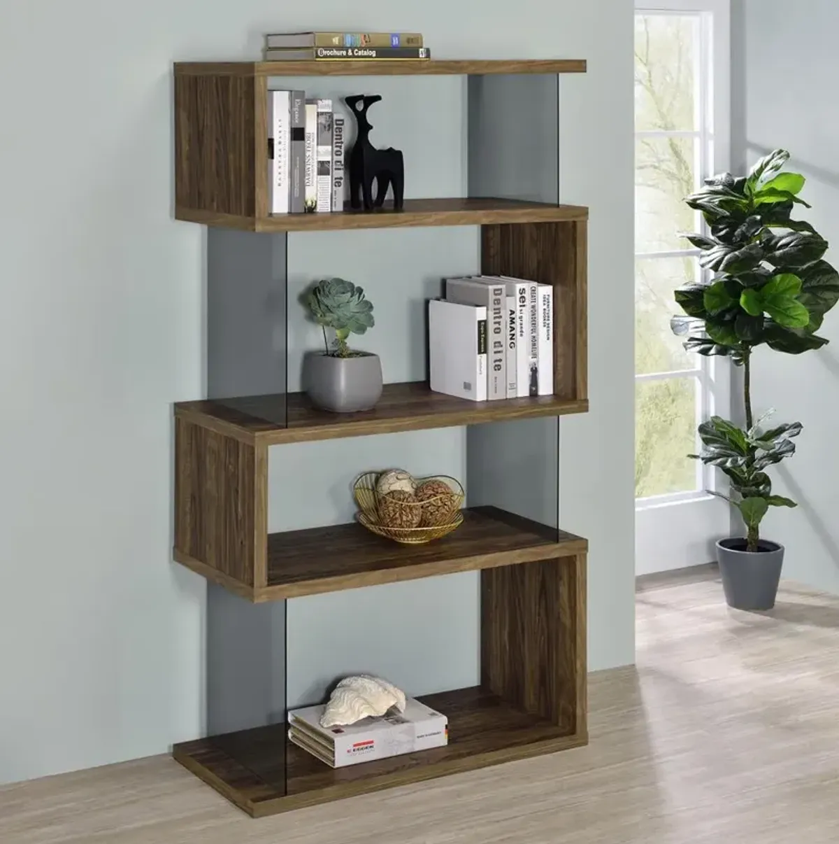 Emelle 4-shelf Bookcase with Glass Panels