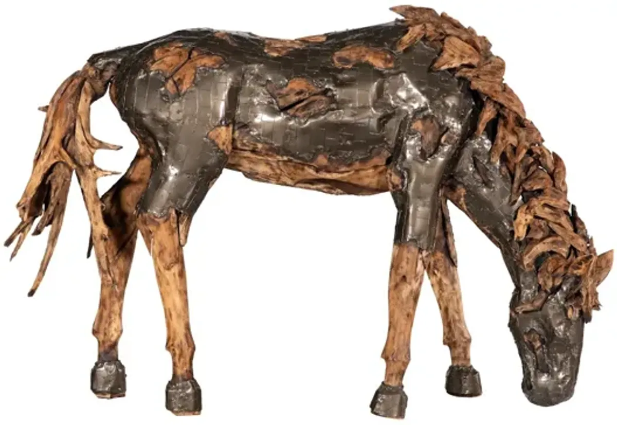 Mustang Grazing Horse Armored Sculpture