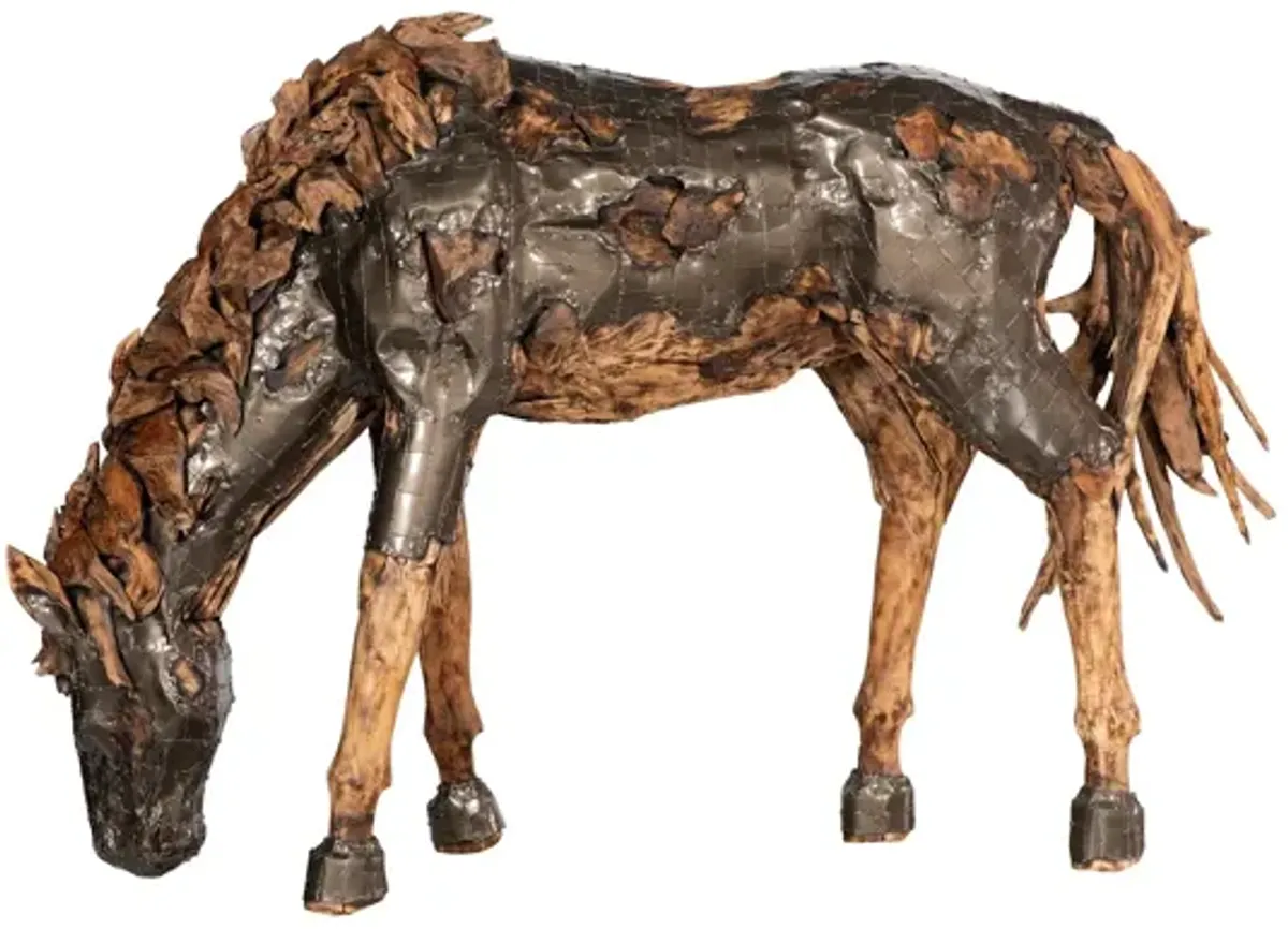 Mustang Grazing Horse Armored Sculpture