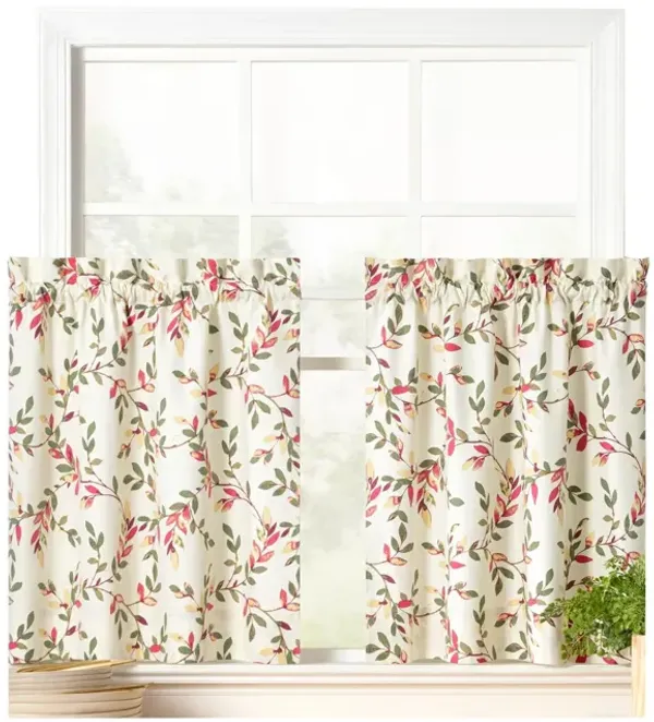 Ellis Vintage Stylish Medium Scale Printed Vine Pattern 1.5" Rod Pocket Tier for Windows 56"x24" Pecan