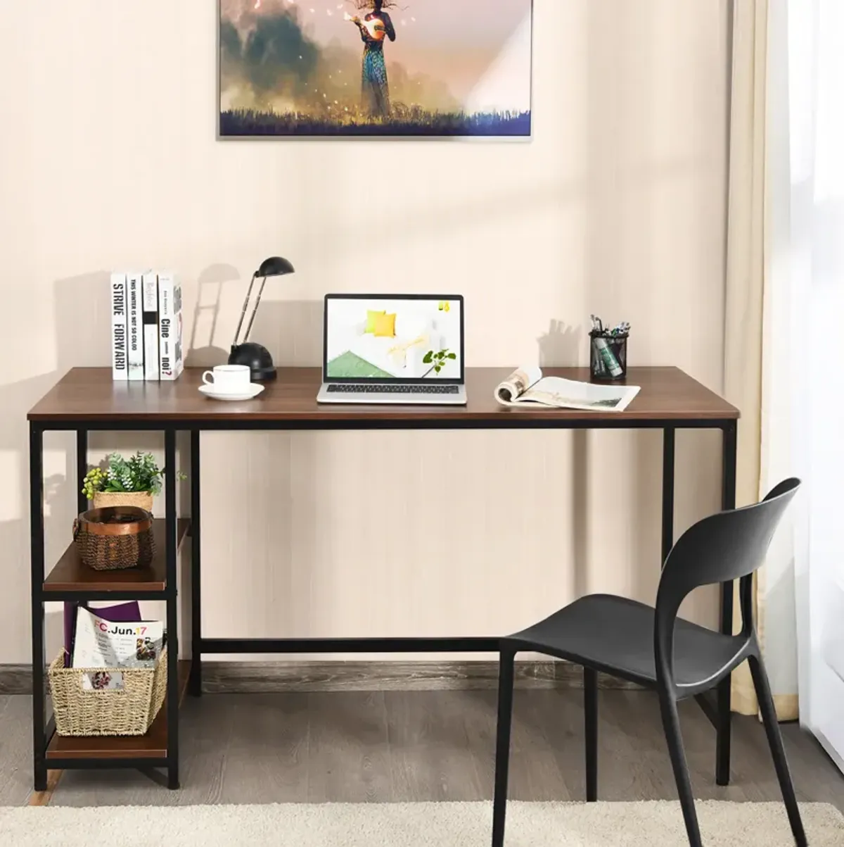 Costway 55'' Computer Desk Office Study Table Workstation Home w/ Adjustable Shelf Rustic Brown