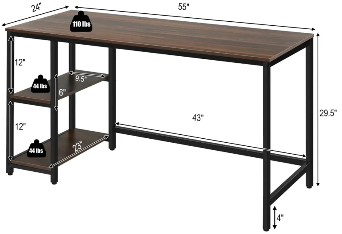 Costway 55'' Computer Desk Office Study Table Workstation Home w/ Adjustable Shelf Rustic Brown