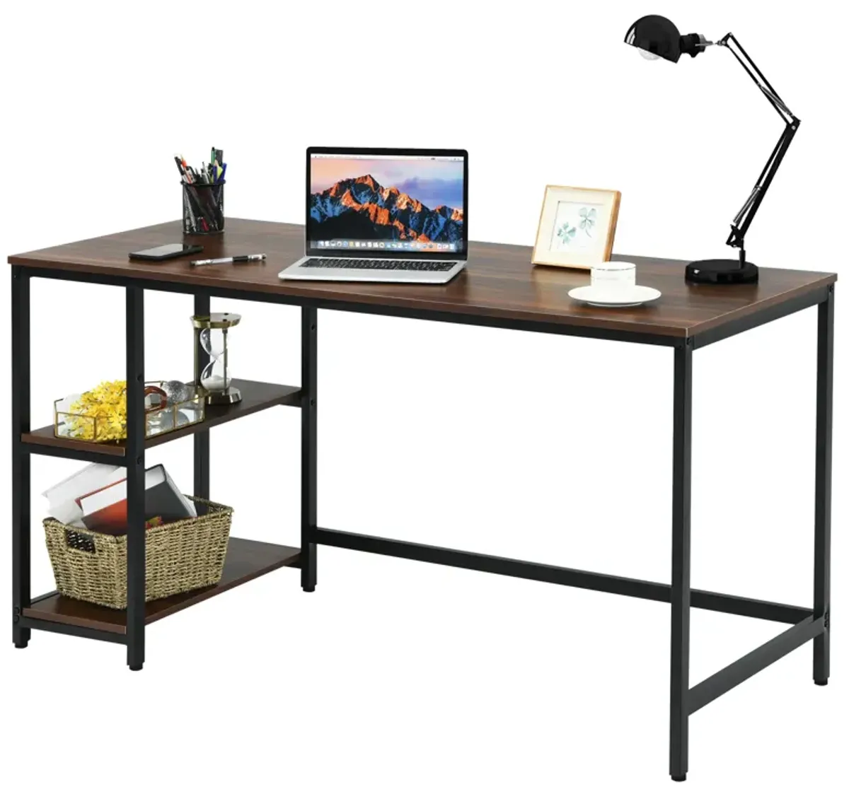 Costway 55'' Computer Desk Office Study Table Workstation Home w/ Adjustable Shelf Rustic Brown