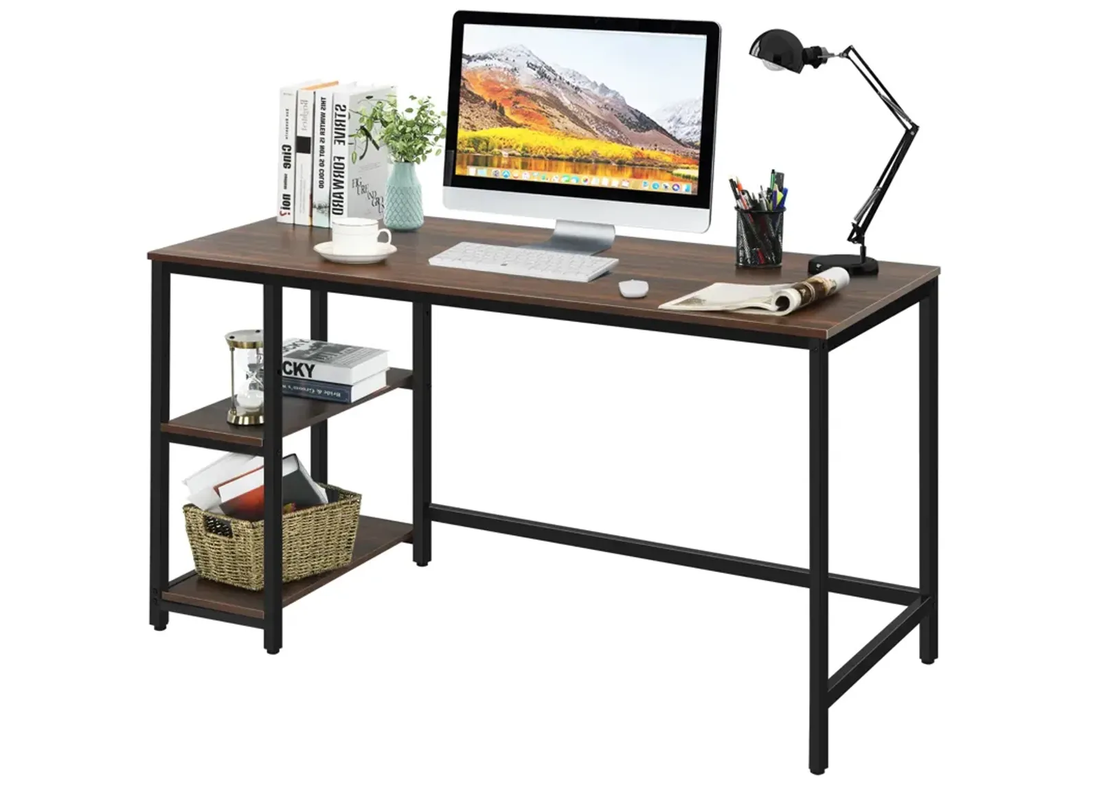 Costway 55'' Computer Desk Office Study Table Workstation Home w/ Adjustable Shelf Rustic Brown