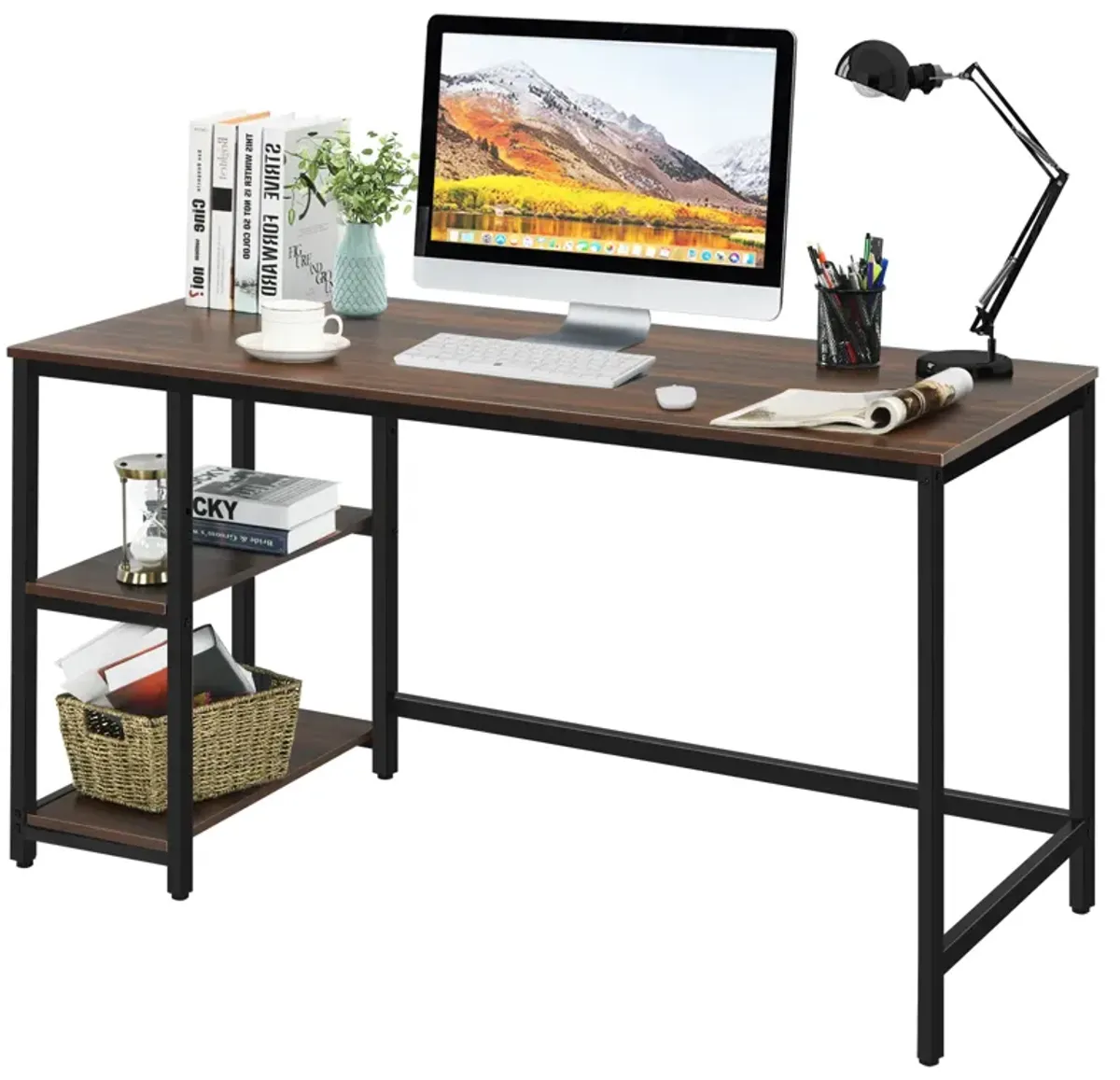 Costway 55'' Computer Desk Office Study Table Workstation Home w/ Adjustable Shelf Rustic Brown