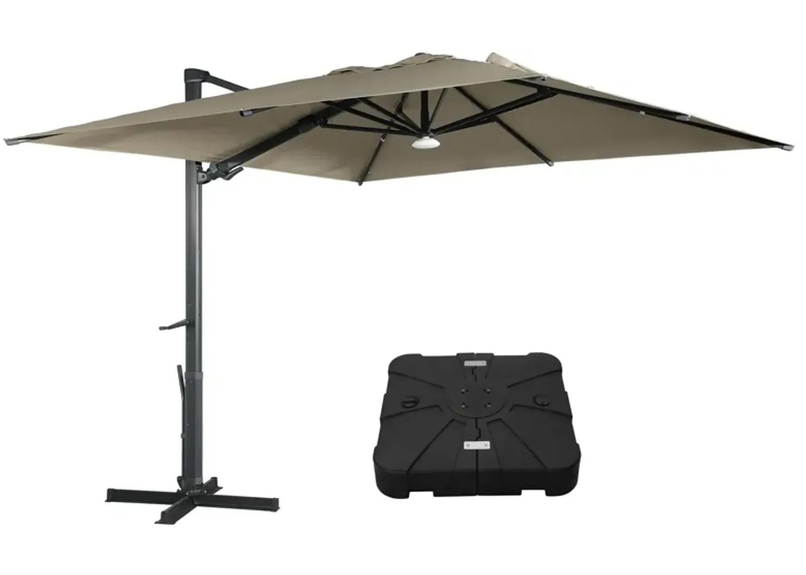 MONDAWE 10 ft. Square Outdoor Cantilever Umbrella Aluminum Frame Tilting Parasol with Detachable Bluetooth LED Light Panel and Weighted Based