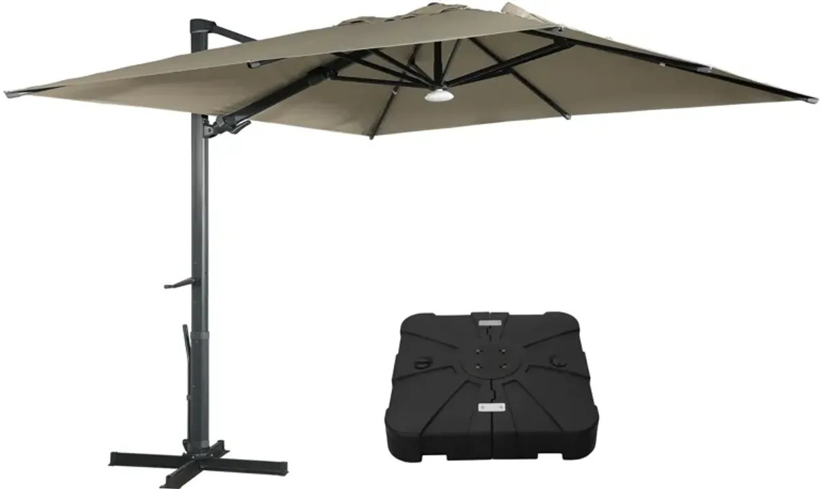 MONDAWE 10 ft. Square Outdoor Cantilever Umbrella Aluminum Frame Tilting Parasol with Detachable Bluetooth LED Light Panel and Weighted Based