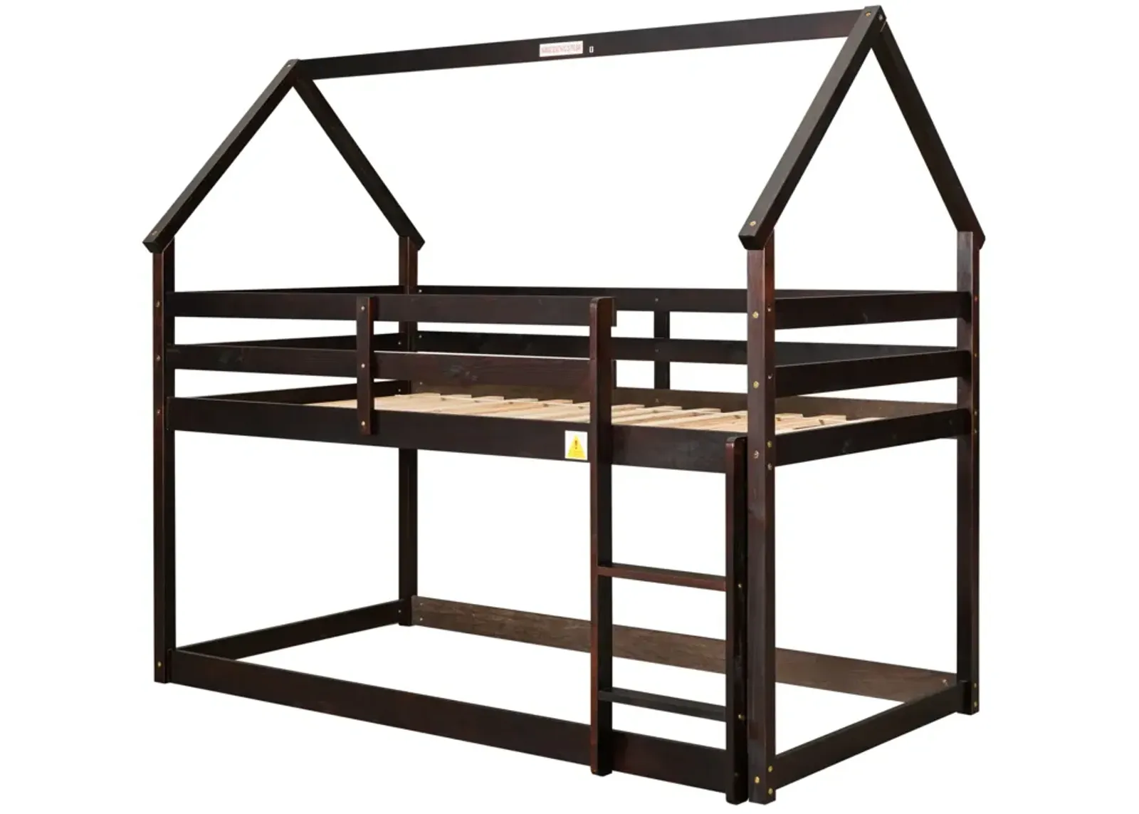 Twin Over Twin Loft Bed With Roof Design, Safety Guardrail, Ladder