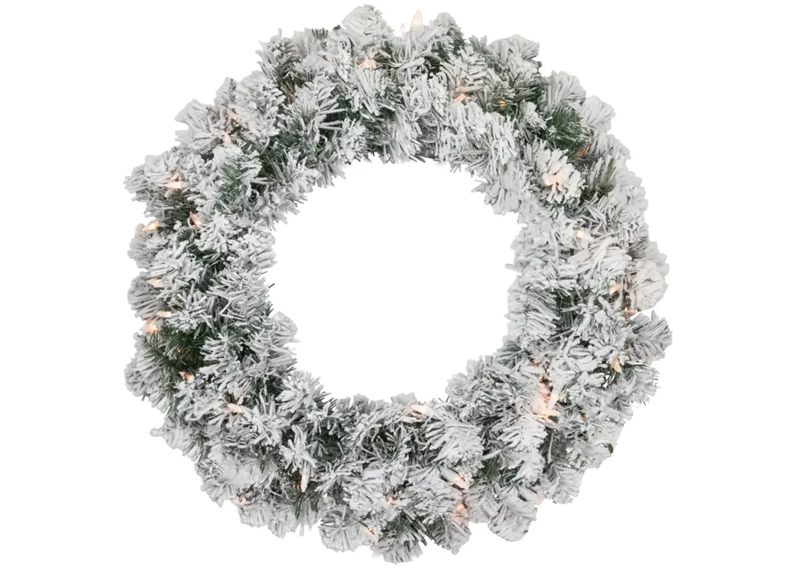 Pre-lit Heavily Flocked Madison Pine Artificial Christmas Wreath  24-Inch  Clear Lights