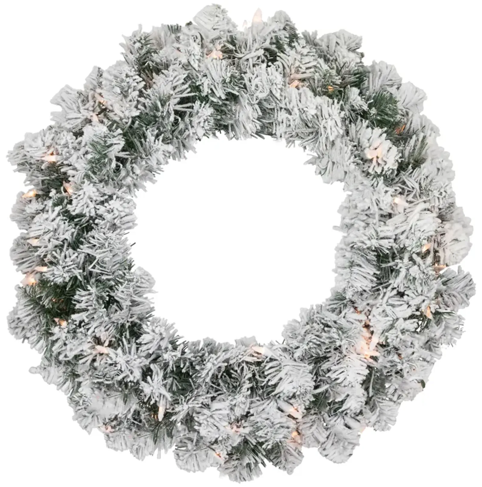 Pre-lit Heavily Flocked Madison Pine Artificial Christmas Wreath  24-Inch  Clear Lights