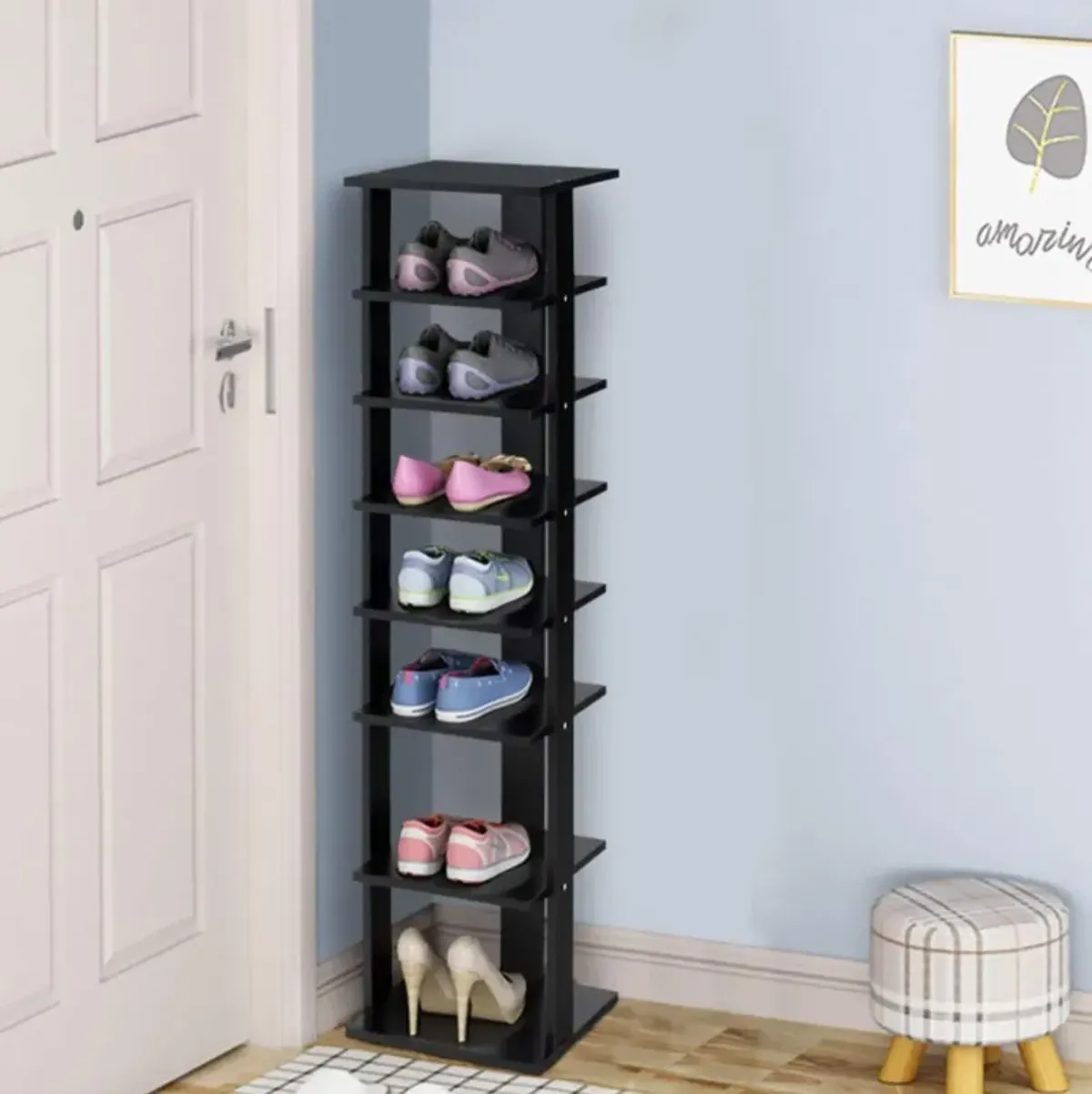 Hivvago 7-Tiers Vertical Wooden Space Saving Shoe Rack for Front Door