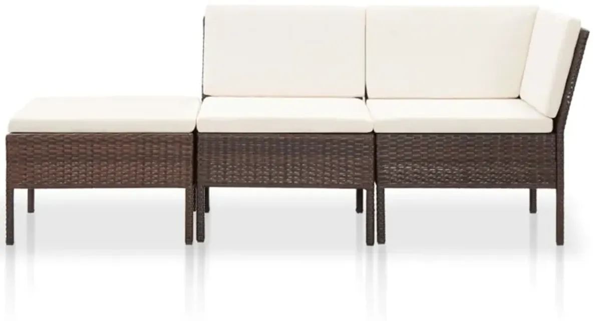 vidaXL 3 Piece Garden Lounge Set with Cushions Poly Rattan Brown