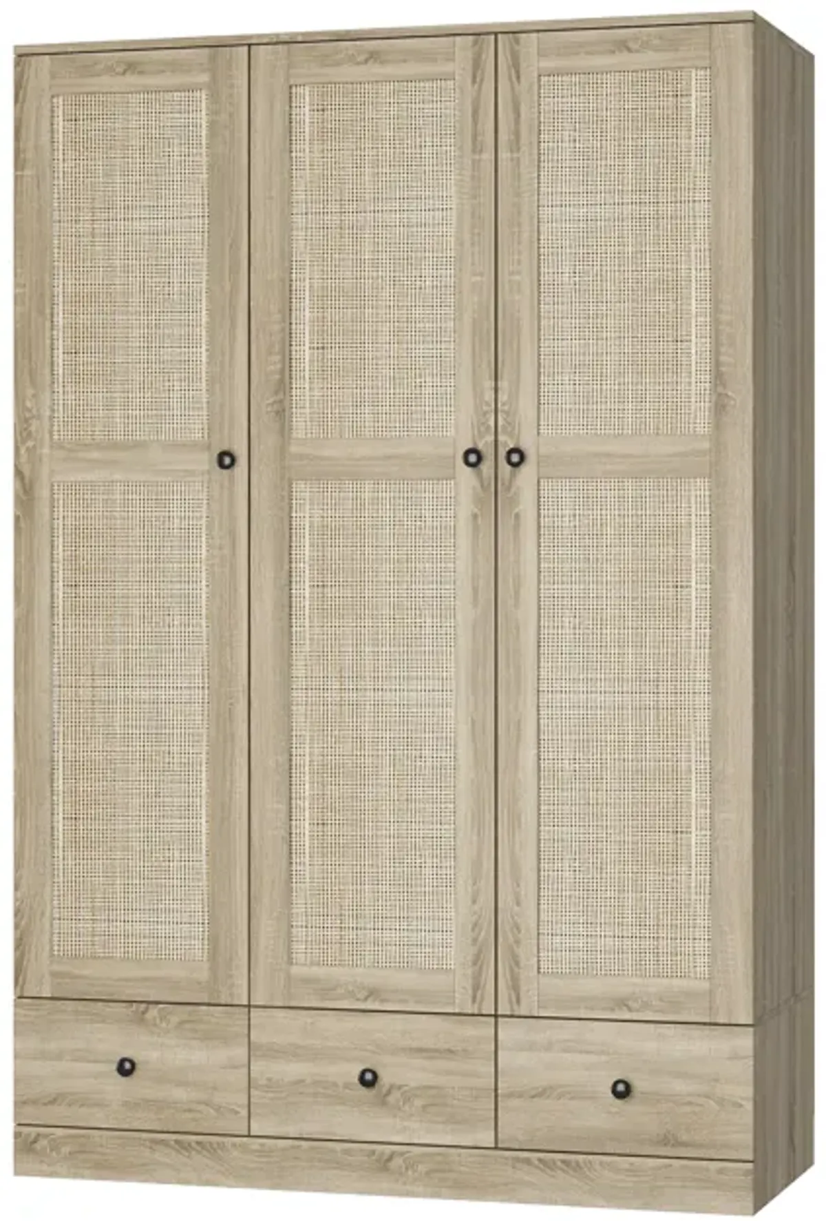 FUFU&GAGA Natural Wood Wardrobe with Shelves, Drawers, and Hanging Space, (47.2" W x 18.9" D x 70.9" H)，Brown