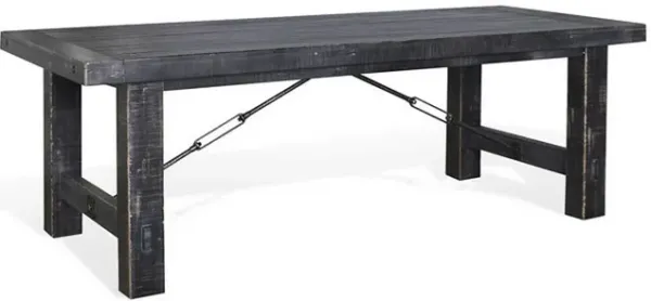 Rena Dining Table, 2 Extension Leaves, 86-122 Inch Black Mahogany Wood - Benzara