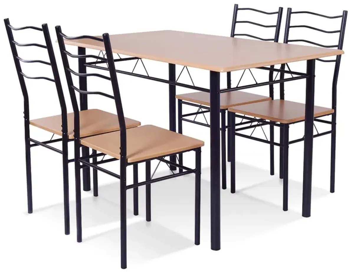 5 Pieces Wood Metal Dining Table Set with 4 Chairs