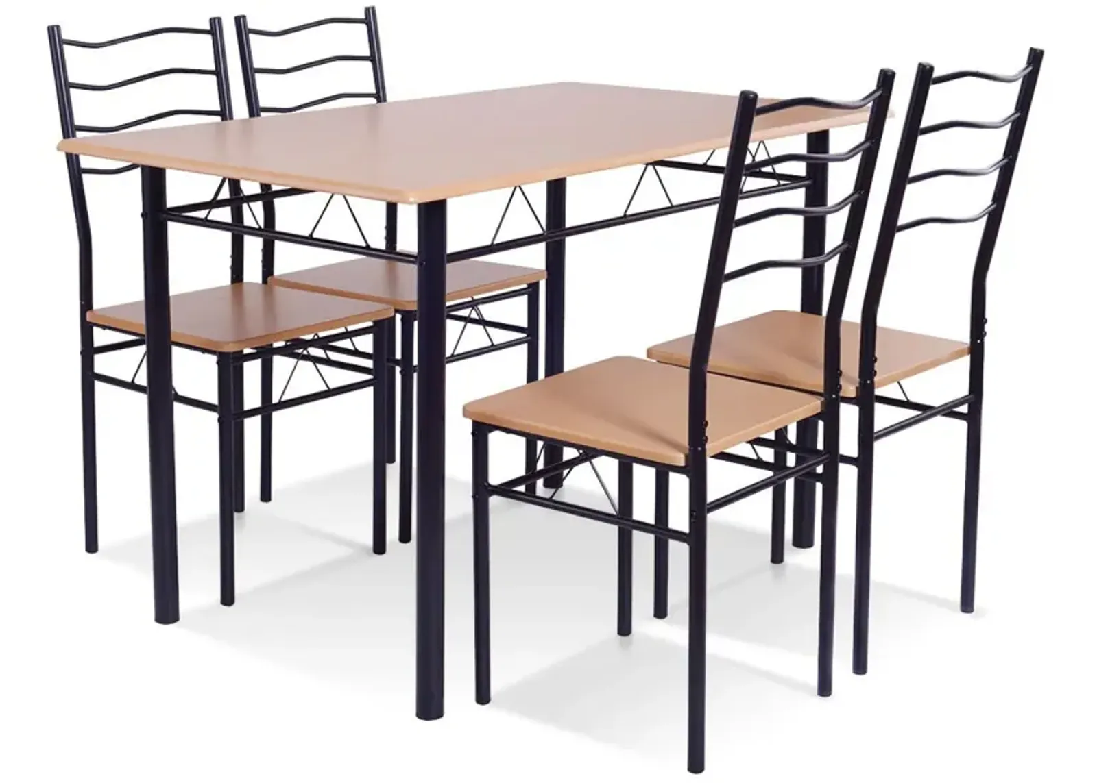 5 Pieces Wood Metal Dining Table Set with 4 Chairs