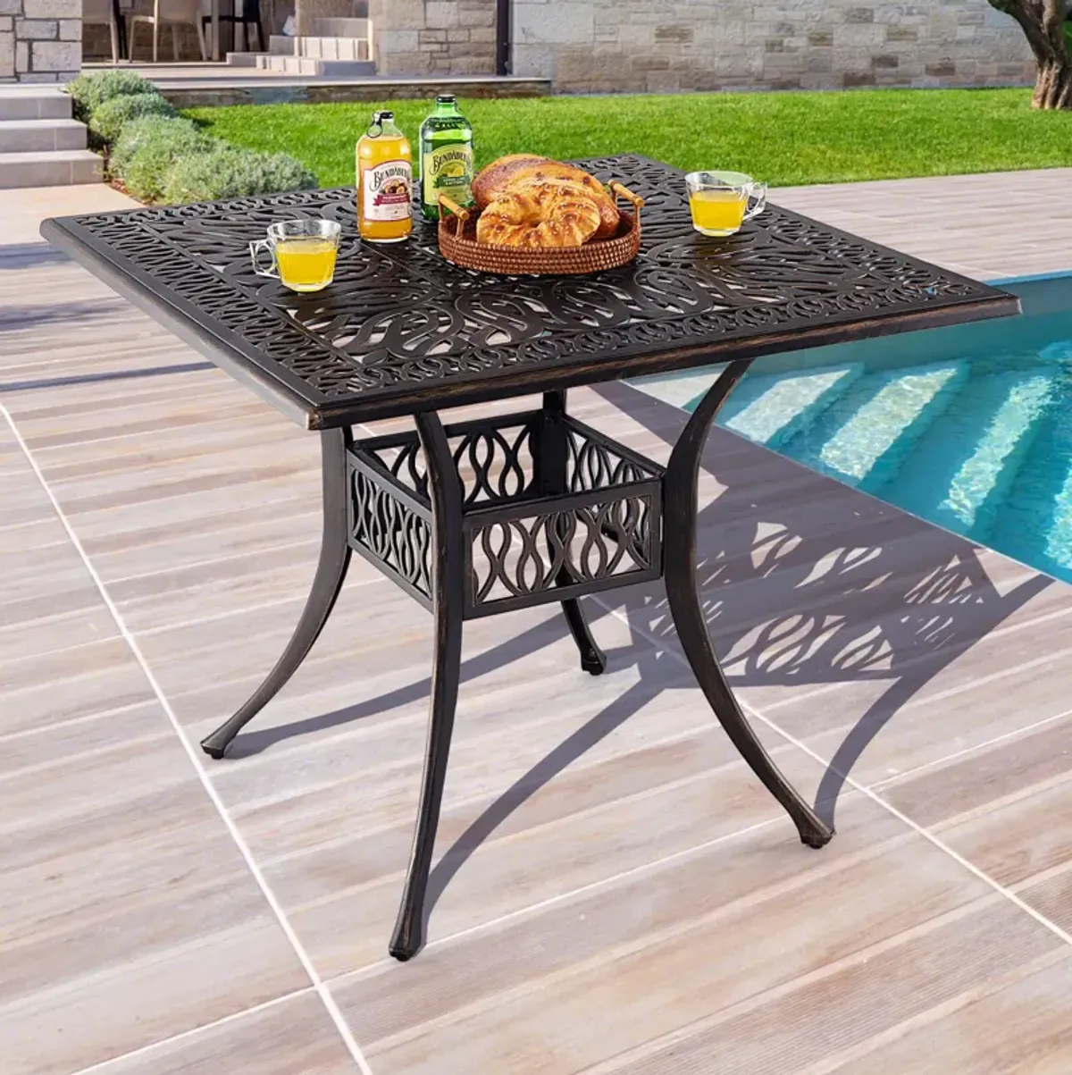 35.4 Inch Aluminum Patio Square Dining Table with Umbrella Hole