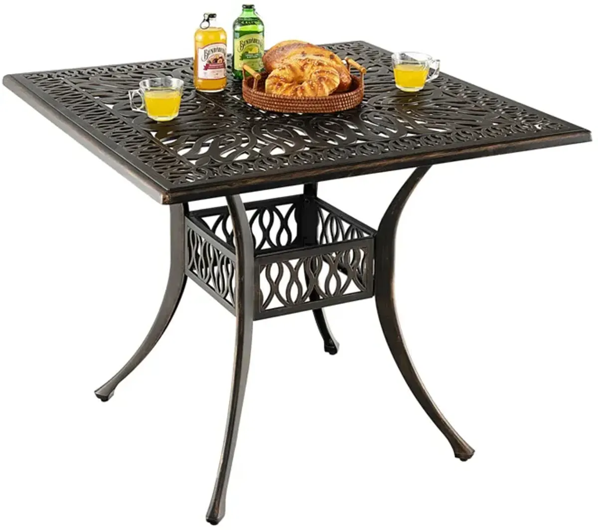 35.4 Inch Aluminum Patio Square Dining Table with Umbrella Hole