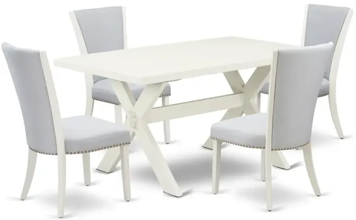 East West Furniture 5-Piece Dining Set Consists of 4 Dining Room Chairs with Upholstered Seat and Stylish Back-Rectangular Breakfast Table - Linen White and Wirebrushed Linen White Finish