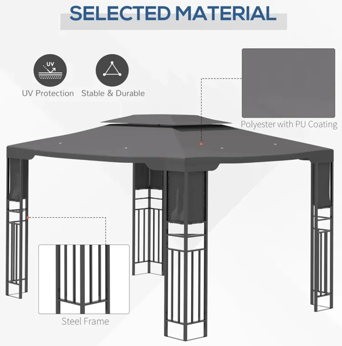 Grey Backyard Haven: 13x10 ft Patio Gazebo with Vented Roof