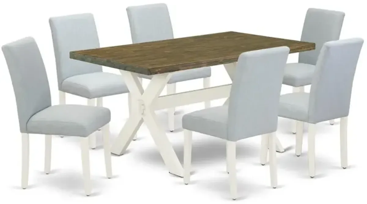 East West Furniture 7-Piece kitchen dining table set Includes 6 Kitchen Chairs with Upholstered Seat and High Back and a Rectangular Modern Rectangular Dining Table - Linen White Finish