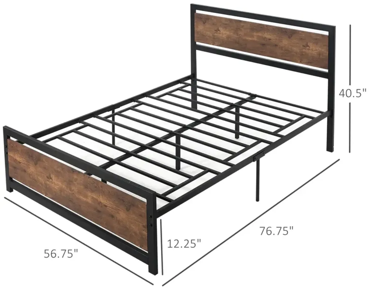 Full Bed Frame with Headboard & Footboard, Strong Slat Support Twin Size Metal Bed, Underbed Storage Space