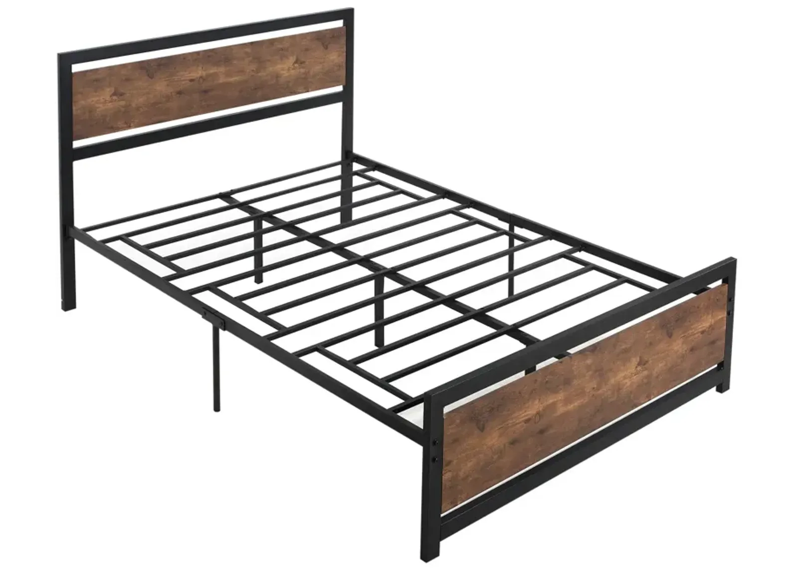 Full Bed Frame with Headboard & Footboard, Strong Slat Support Twin Size Metal Bed, Underbed Storage Space