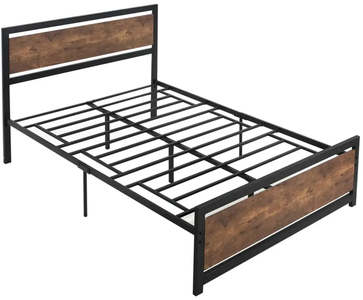 Full Bed Frame with Headboard & Footboard, Strong Slat Support Twin Size Metal Bed, Underbed Storage Space