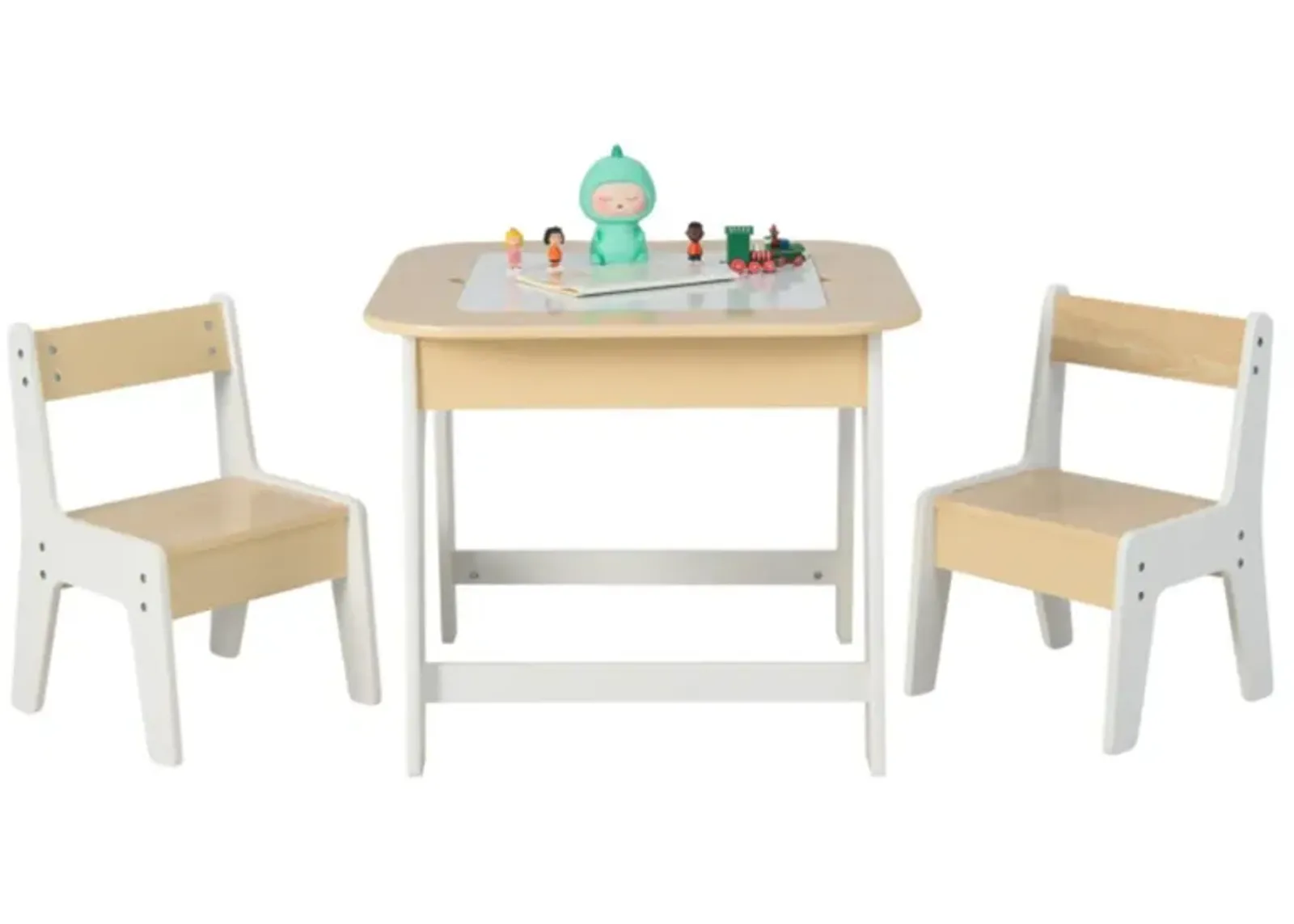 Hivvago Kid's Table and Chairs Set with Double-sized Tabletop-Natural