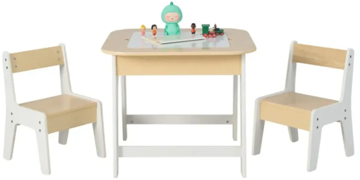 Hivvago Kid's Table and Chairs Set with Double-sized Tabletop-Natural