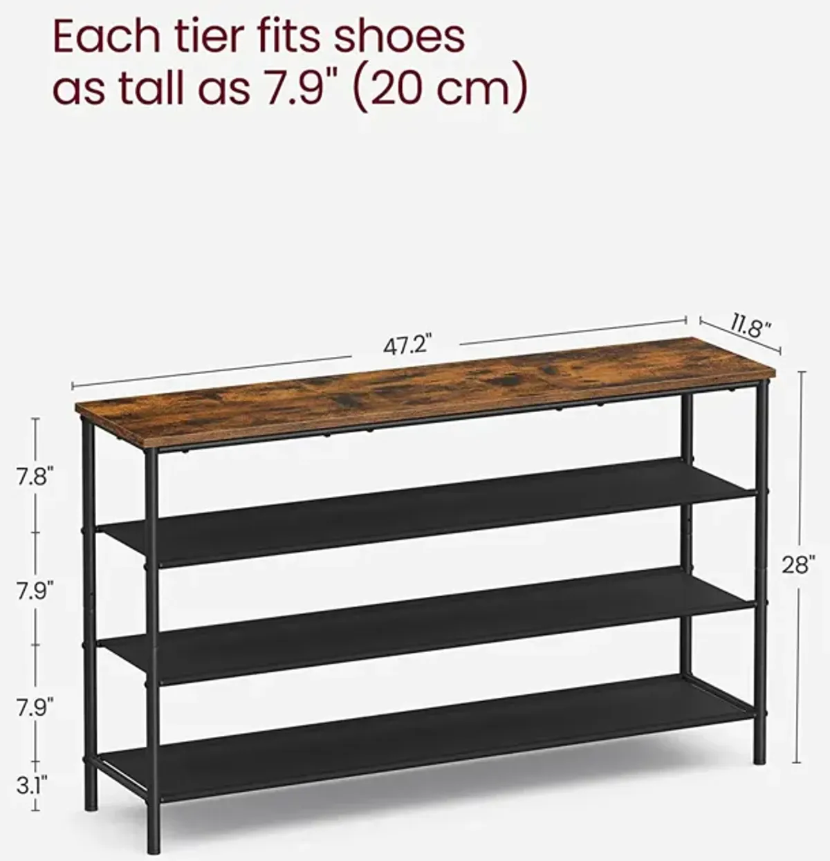 4 Tier Shoe Rack with 3 Fabric Shelves