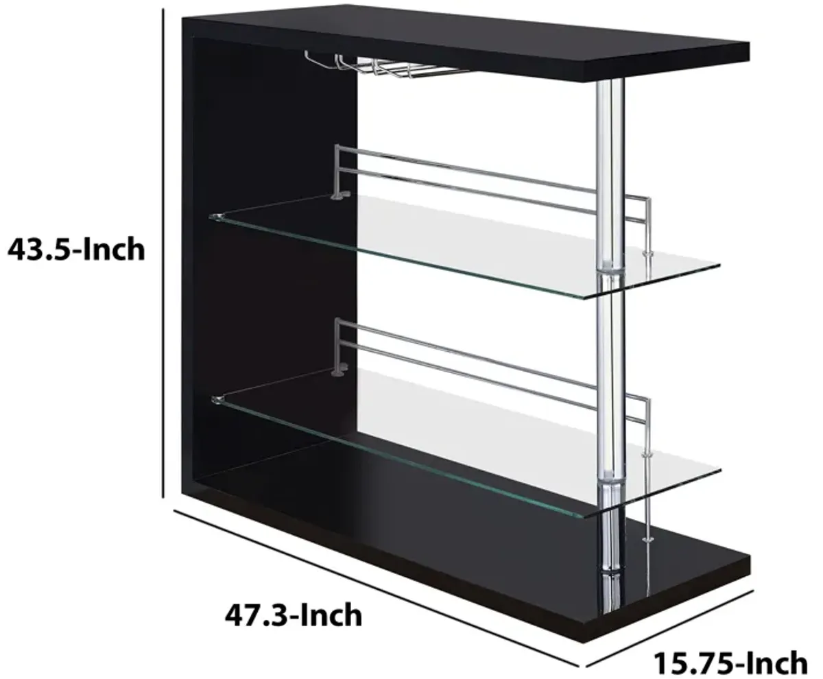 Enticing Rectangular Bar Unit with 2 Shelves and Wine Holder, Black-Benzara